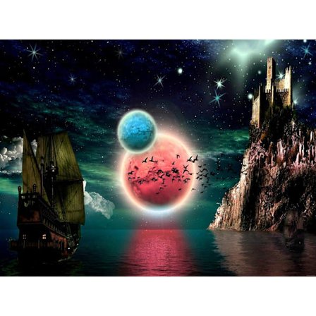 Diamantmaleri Firkantede perler 50x70 cm 5D DIY Ship Castle M