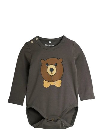 Mini Rodini Bear Sp Ls Body - Grey - 68/74