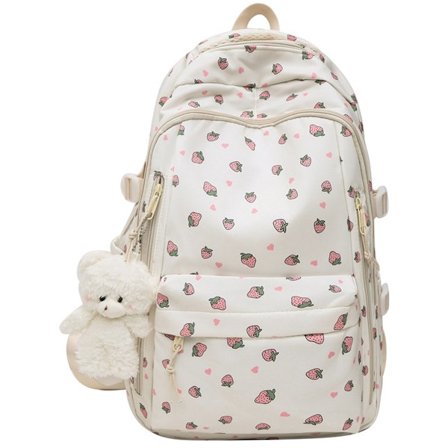 Rygsæk, Skolesæk til piger, Skolesæk til børn, Letvægts rygsæk med jordbærprint, Stor kapacitet