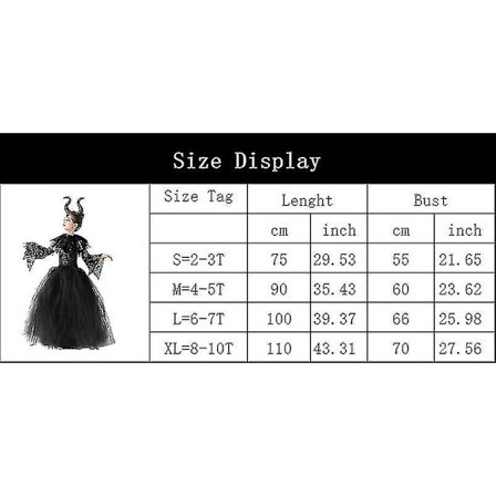 * Halloween Costume Maleficent Tutu Klänning För tjejer Cosplay Evil Queen Black Mesh Princess Dress Kids Crow Wand Maleficent