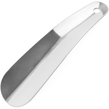 Skohorn i rustfrit stål, lille 16 cm skohorn i metal med krog, egnet til mænd, kvinder, børn og seniorer, sølv