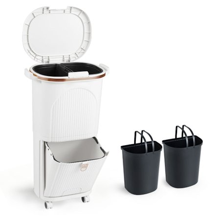 38L køkkenaffaldsspand med låg, 2 aftagelige beholdere, pedal, hjul