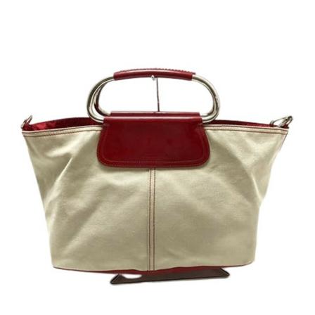 Prada Vintage, Pre-owned Cotton Handbag Beige, Dames, Maat:ONE Size,leer
