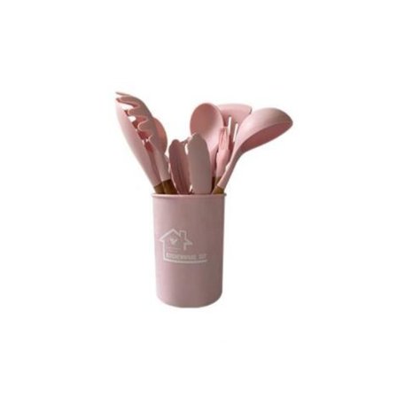 12/ set trähandtag silikon sked set köksredskap mörkgrå