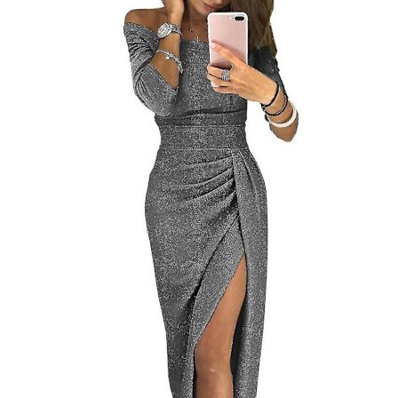 Plus Size Kvinnor Off The Shoulder Sexiga Elegant Slit Klänning Afton Festklänningar