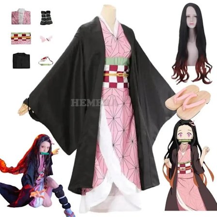 Kamado Nezuko Cosplay Kostume Anime Kimono Kamado Nezuko Paryk Uniform Halloween Kvinder Børnetøj barn 120{FY}