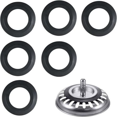 Gummipakning for vaskavløp, 6-pakning, 54 mm ytre diameter, 32 mm indre diameter, kompatibel med kjøkkenvask, badekar, servant