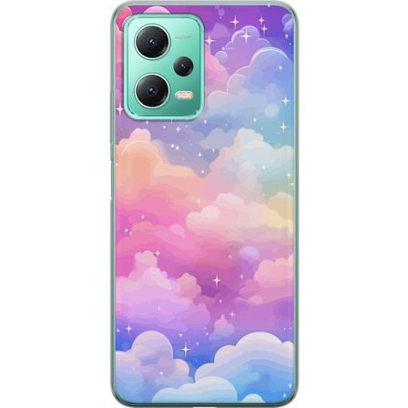 Kompatibelt Mobildeksel til Xiaomi Redmi Note 12 Søt enhjørning med regnbuefarget hår mot en stjernebelagt pastellbakgrunn i kawaii-stil