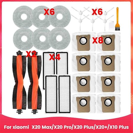 För Xiaomi X20 Max Robotdammsugare Delar Huvudsidoborste HEPA-filter
