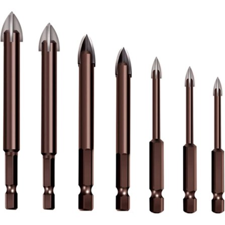 5-delt sett, glassflis murbor, krysslegeringsbor, 3+4+5+6+8+10+12mm hver, boring, betong, murstein, tre