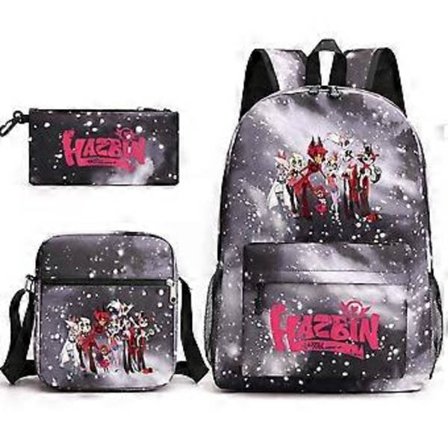 Hazbin Hotel Skolesekk Ryggsekk Penal Skulderveske Tredelt Sett _17