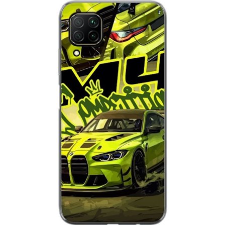 Kompatibel Mobilcover til Huawei P40 lite Bluey-familien i glad tegnestil med blomsterbaggrund og legende farvepalet