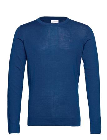 Merino Knit O-Neck Strikket Trøje Med Rund Hals Blå Lindbergh