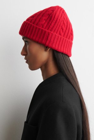 COS Women's Cable-Knit Wool-Cashmere Beanie in Red