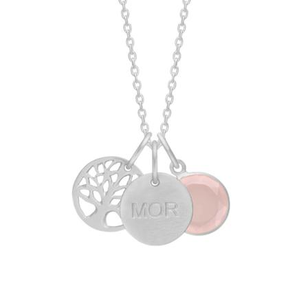 Frk. Lisberg, Tree of Life/Mother necklace silver, Pink chalcedony Roze, Dames, Maat:S