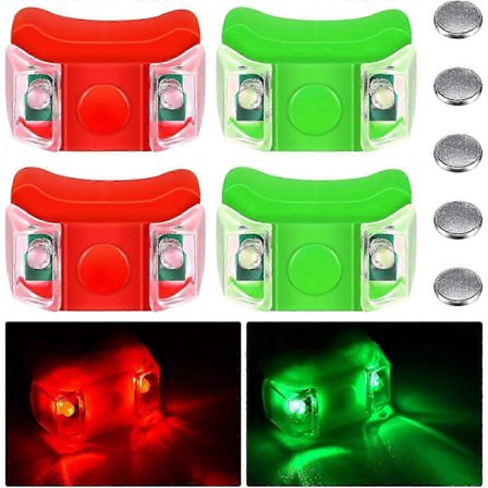 4 stk. Båt Bauglys Røde og Grønne LED Båt Navigasjonslys med 5 stk. Knappbatterier for Båt Kajakk Pontong Hovercraft