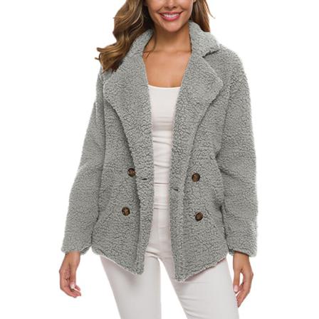 Dam Dubbelknäppt Fleece Fuzzy Coats Långärmad Kappa