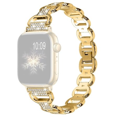 Apple Watch Series 8 (45 mm) / Watch Ultra urrem med rhinestone dekoration - Guld
