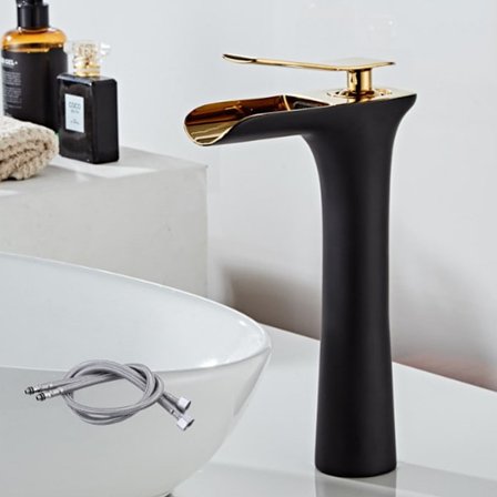 Stort fossefall armatur 1 hulls blandebatteri vask installasjon svart vask armatur lakkert gull krom varmt og kaldt servantbatteri bronse