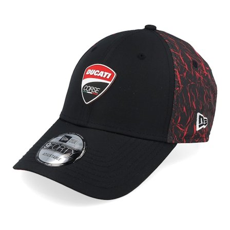 New Era - Ducati Crinkle All Over Print 9FORTY Black/Scarlet Adjustable Adjustable Black Cap - Motor @ Hatstore