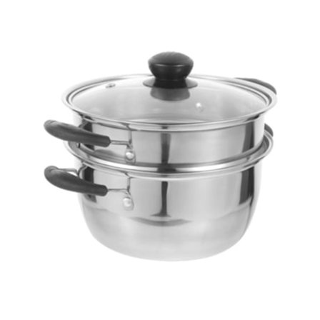 Rustfritt stål 2-lags dampkoker med glasslokk for damping av grønnsaker og ravioli Truyuety