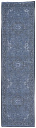 Azura Oriental Lavable 80X300 Petit Bleu Foncé Médaillon Couloir Tapis
