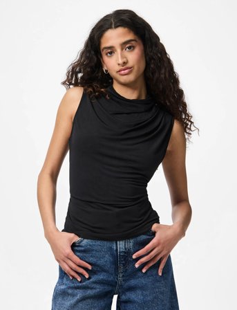 Pieces Pcmadison Sl Draped Top Jrs Noos Bc - Black - XXS