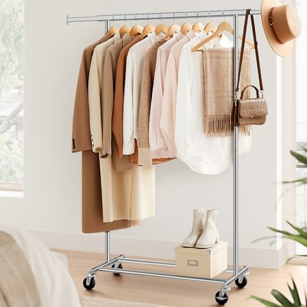 Klädställ på hjul med utdragbar hängskena och hög belastningska
