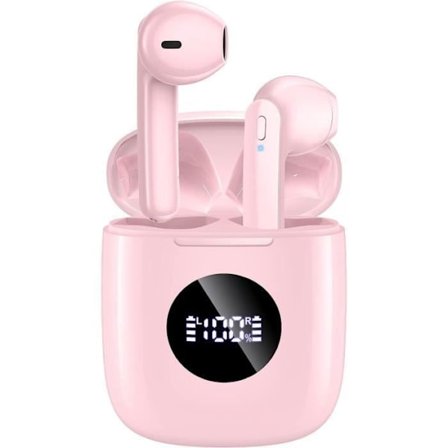 VEATOOL Trådlösa Hörlurar Bluetooth 5.3 Hi-Fi Stereo Ljud Vattentåliga IPX7 Bluetooth Hörlurar LED Skärm Bluetooth Hörlurar Rosa