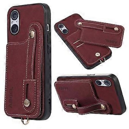 Style 03 Ställfodral för Sony Xperia 5 V, PU-läder+TPU+PC Roterande Korthållare Mobilskal (Stil D)