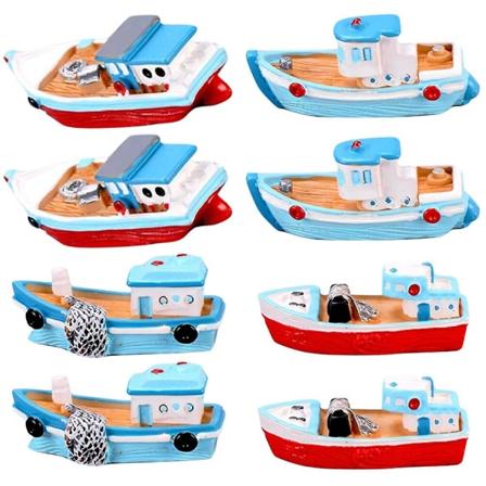 8 stk. Harpiks Mini Bådsmodeller Miniature Middelhavs Stil Fiskebåde Håndværk Assorteret Farve 5,3X2,3CM Assorted Color 5.3X2.3CM