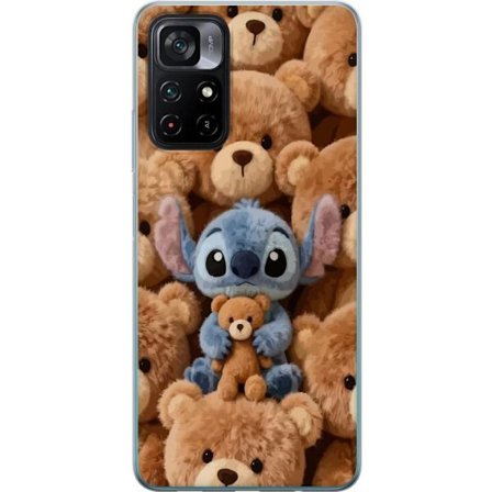 Kompatibelt Mobildeksel til Xiaomi Poco M4 Pro 5G Stitch omgitt av brune teddybjørner med en liten teddybjørn i fanget i en søt og koselig kawaii-desi