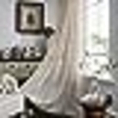 Gardinkappe i bomull med heklede blonder og dusker, R