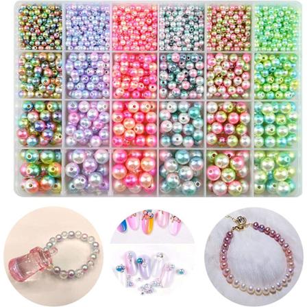 1890 stykker med 24 rutenett havfrue gradient regnbue armbånd lage sett, 6 farger 4-10mm flerfarget runde regnbueperler for smykkefremstilling Rainbow