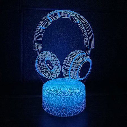 Hodetelefon 3D-lampe nattlys 3D-illusjonshodetelefonlampe for barn, 7 farger endres med fjernkontroll, barneromsdekor