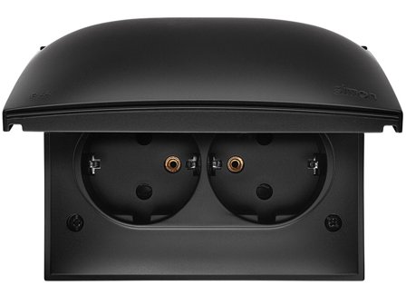 Simon Stikkontakt Dobbel X4 IP44 påvegg 16A Sort