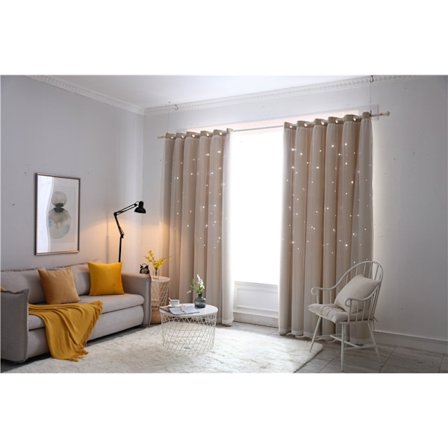 2 dobbeltlags åbent stjerne gardin 1.5*2.7M-beige