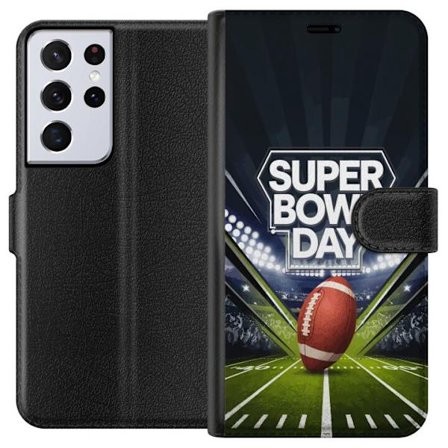 Yhteensopiva Lompakkokotelo Samsung Galaxy S21 Ultra 5G Super Bowl Day juliste, jossa amerikkalainen jalkapallo valaistuksella varustetulla areenalla
