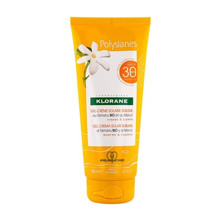 Klorane Gel-Crema Solare Sublime SPF30 con Tamanu BIO e Monoï 200ml - Crema solare corpo alta prot.