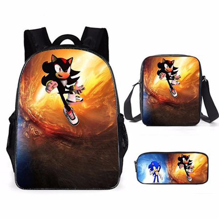 SONIC ryggsäck Sonic grundskola ryggsäck 3-delad anime tecknad film ryggsäck axelväska pennväska