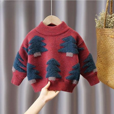 Tyttöjen neule syksy ja talvi paksuuntunut ja sametti 2023 uusi villapaita jouluinen poikien tyyli lasten lämmin pusero red 90cm