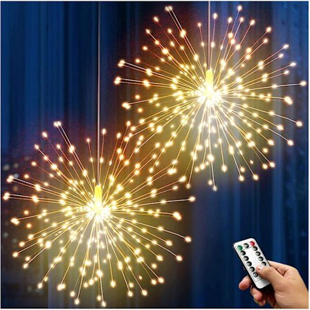 Fyrværkeri Lys 200 LED Kobbertråd Stjernehimmel Lys, 8 Tilstande Batteridrevet Fe Stjerne Kugle Lys med Fjernbetjening 2 STK