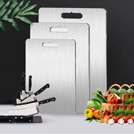 3-delt sæt dobbeltsidede skærebrætter i rustfrit stål – mug- og fugtbestandige