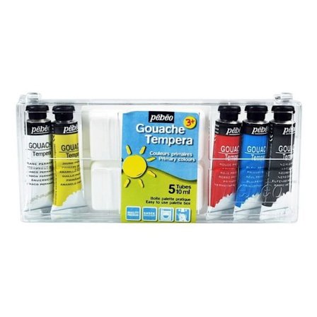 Gouache - PEBEO - Förpackning med 5 tuber 10 ml - Grundfärger - Palett ingår - Perfekt för pyssel