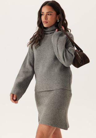 Object Collectors Item - Objviola Ls Lo Rollneck Knit - Medium Grey Melange - Kläder - - Bubbleroom