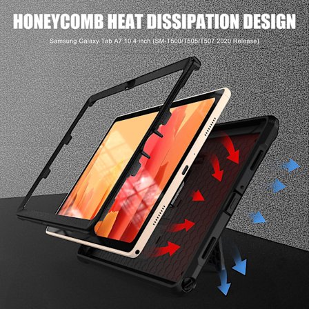 Blank overflade etui til Samsung Tab A7 10,4 tommer med justerbart stativ, bikagedesign til varmeafledning, fuld beskyttelse