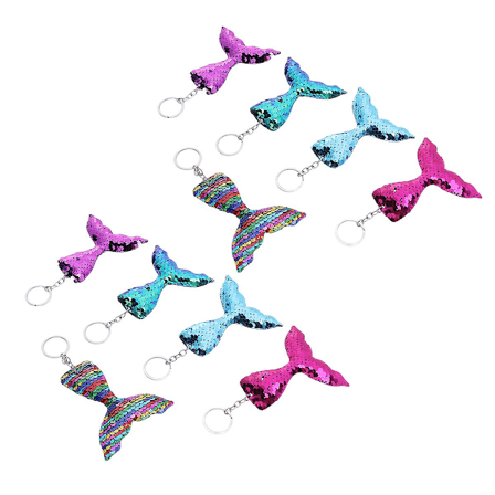 10 st nyckelringar Fashion Creative Pretty Unique Bag Pendant Mermaid Sequins Nyckelring Dubbelsidig Sequin Nyckelring