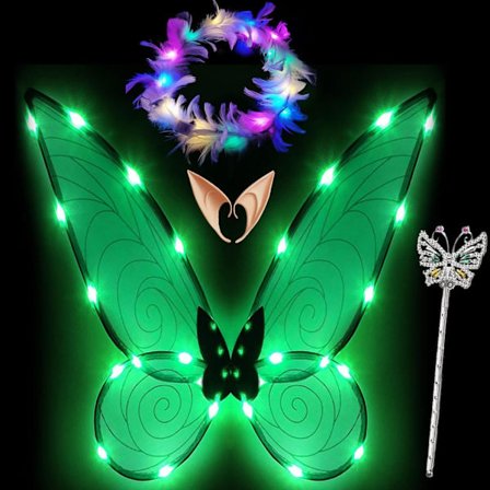 Glimtende Fe-vinger for Voksne, LED-Hodebånd og Tryllestaver for Barnefest