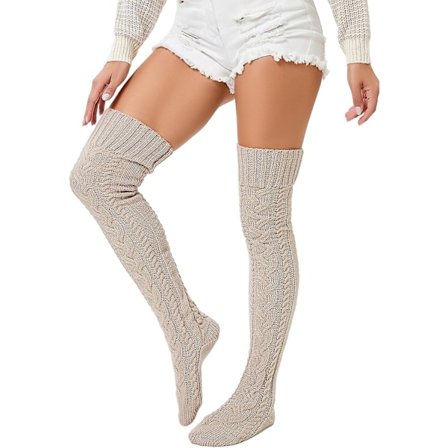 Kvinde Lårhøje Strikkede Vinterstøvlesokker Vintage Ekstra Lange Benvarmere Over