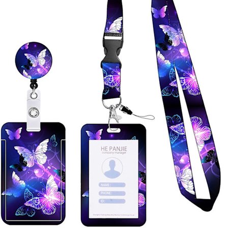 ID-kortholder med forskjellige mønstre, trykk, glidende åpning med snor, flere bæremuligheter, en side gjennomsiktig kortholder, bærbar, uttrekkbar